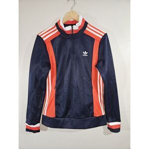 Adidas Sweater Womens Medium Blue White Orange Sweatshirt Active 1/4‎ Zip Ladies